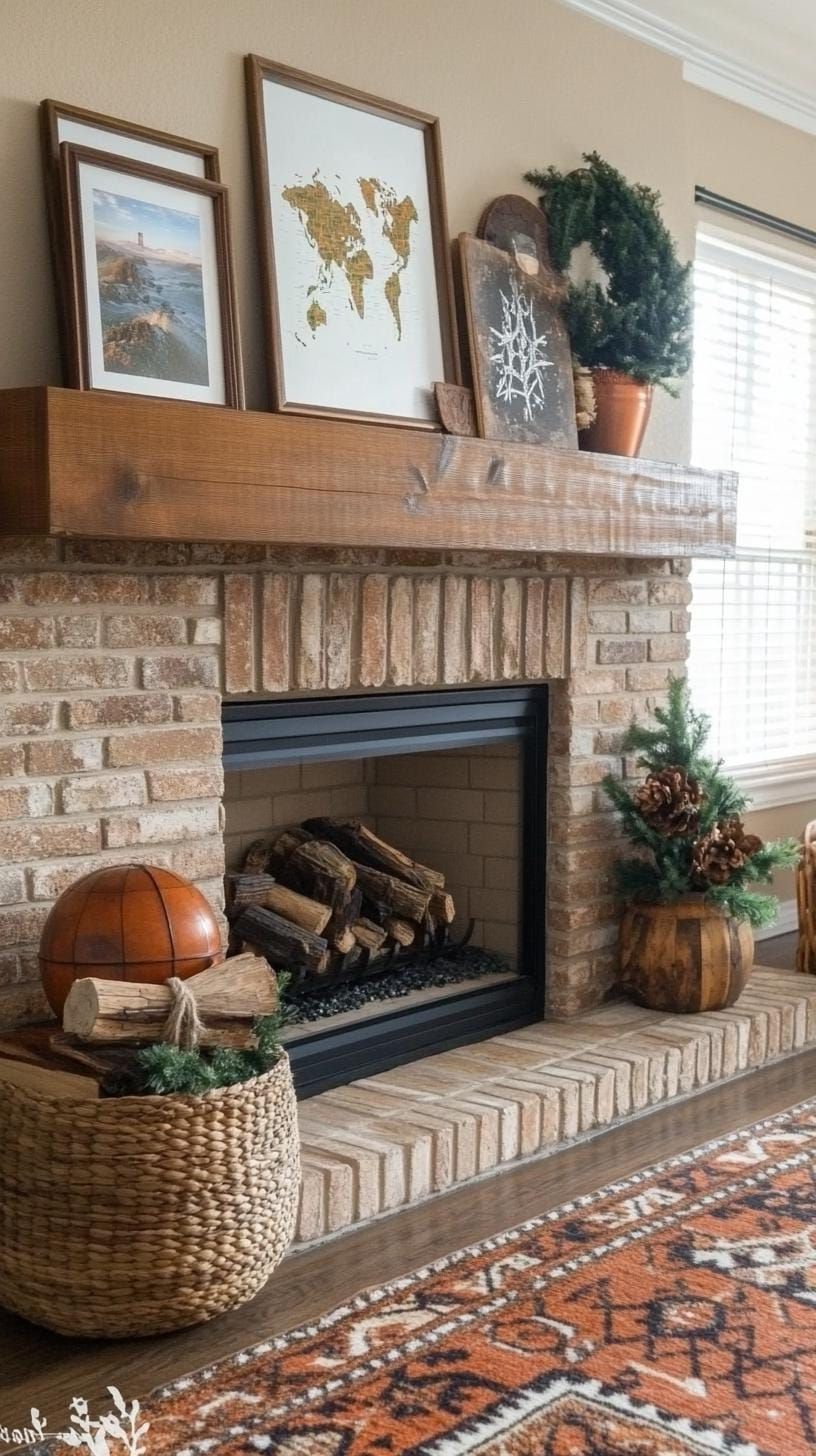 19 Best Winter Mantle Decor Ideas To Cozy Up Your Home In 2025 39 15. Globe & Travel Photo Centerpiece-1