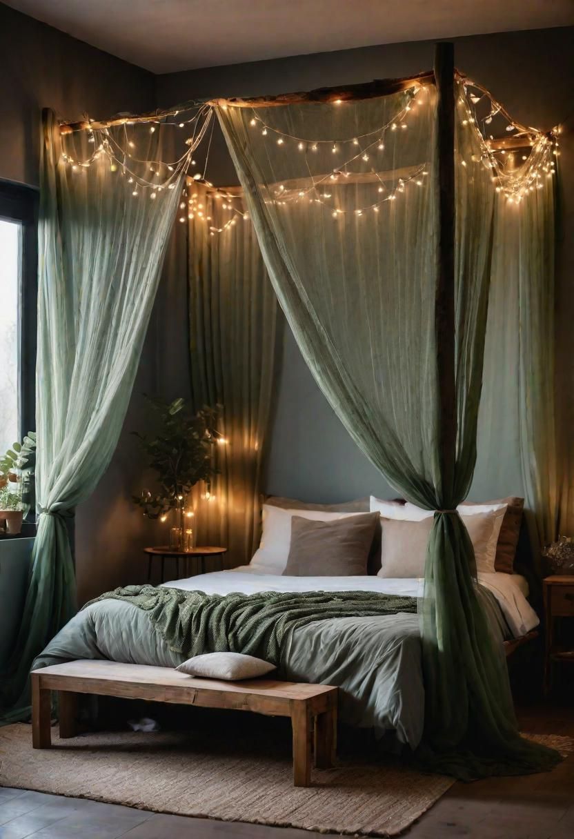 39 Sage Green Farmhouse Bedroom Ideas: Trendy Rustic Chic 11 5. Enchanting Sage Green Canopy Bed-0