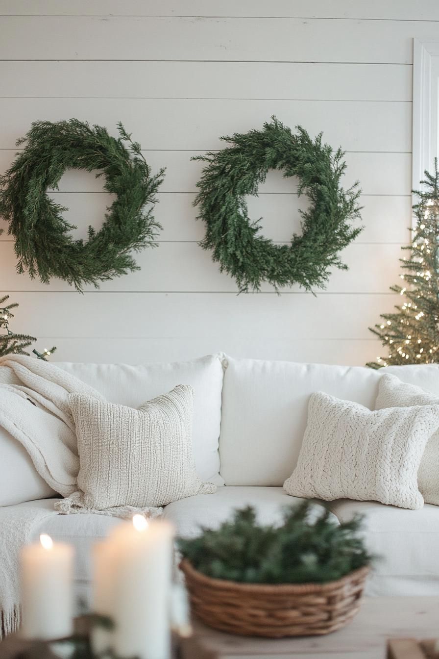 20 Minimalist Christmas Decor Ideas You’ll Love in 2025 3 1. Greenery Wreaths with Twinkling Lights-0