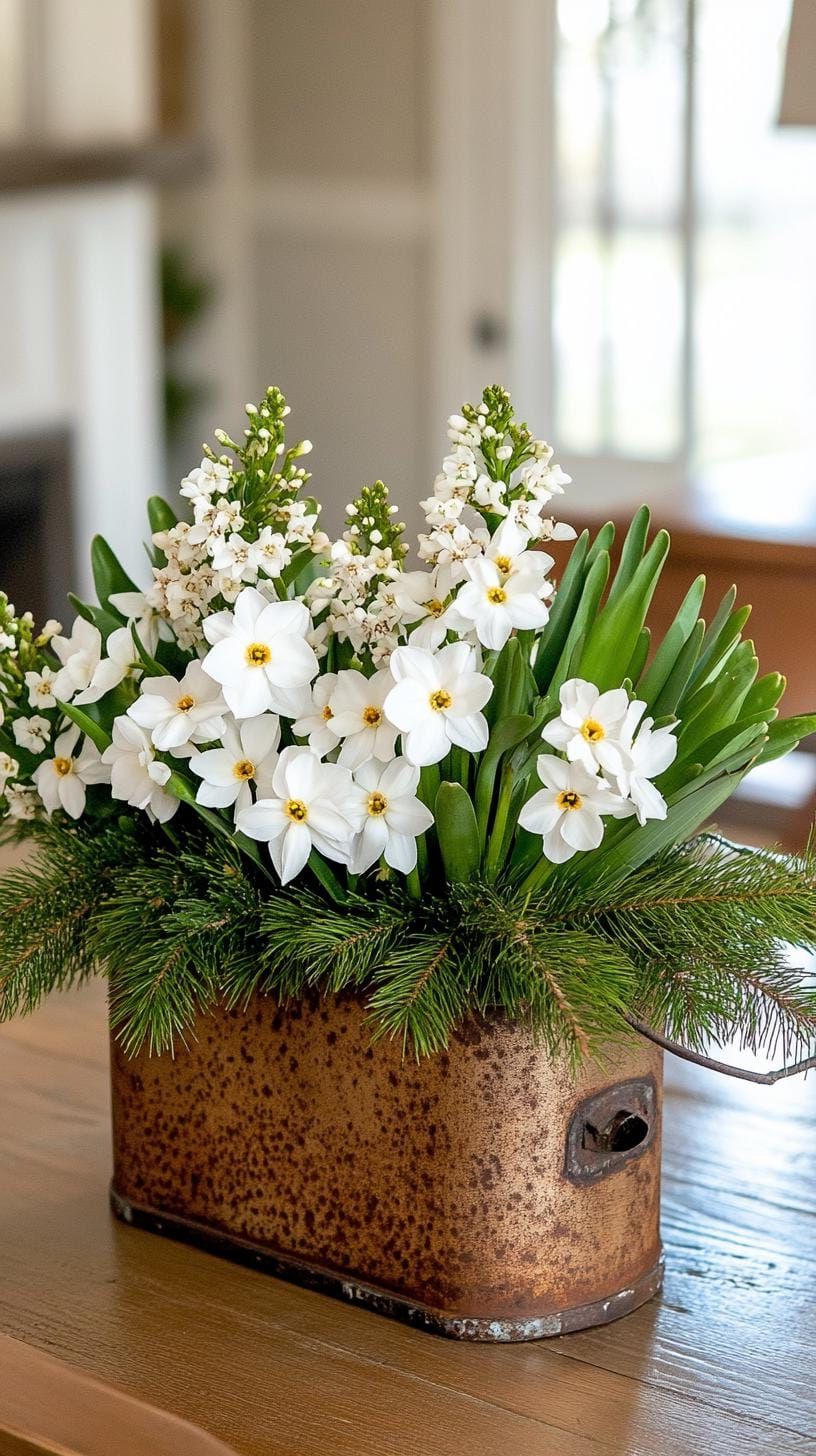 15 New Winter Floral Arrangements For Stunning Centerpieces 31 11. Tea Tin Winter Arrangements-0