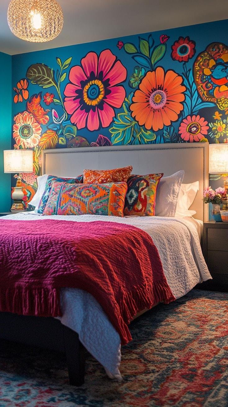 10. Folk Art Fusion: Paint vivid folk art murals against a neutral backdrop to let the colors sparkle-1