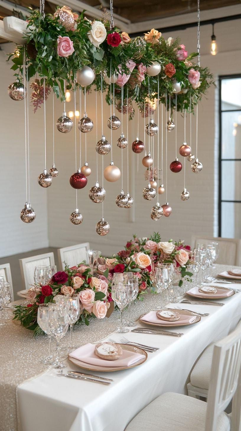 15 Stunning Winter Centerpieces to Transform Your Table 29 10. Crystal Chandelier: Suspend a collection of hanging crystals and ornaments from a simple above-table framework, casting reflections-0