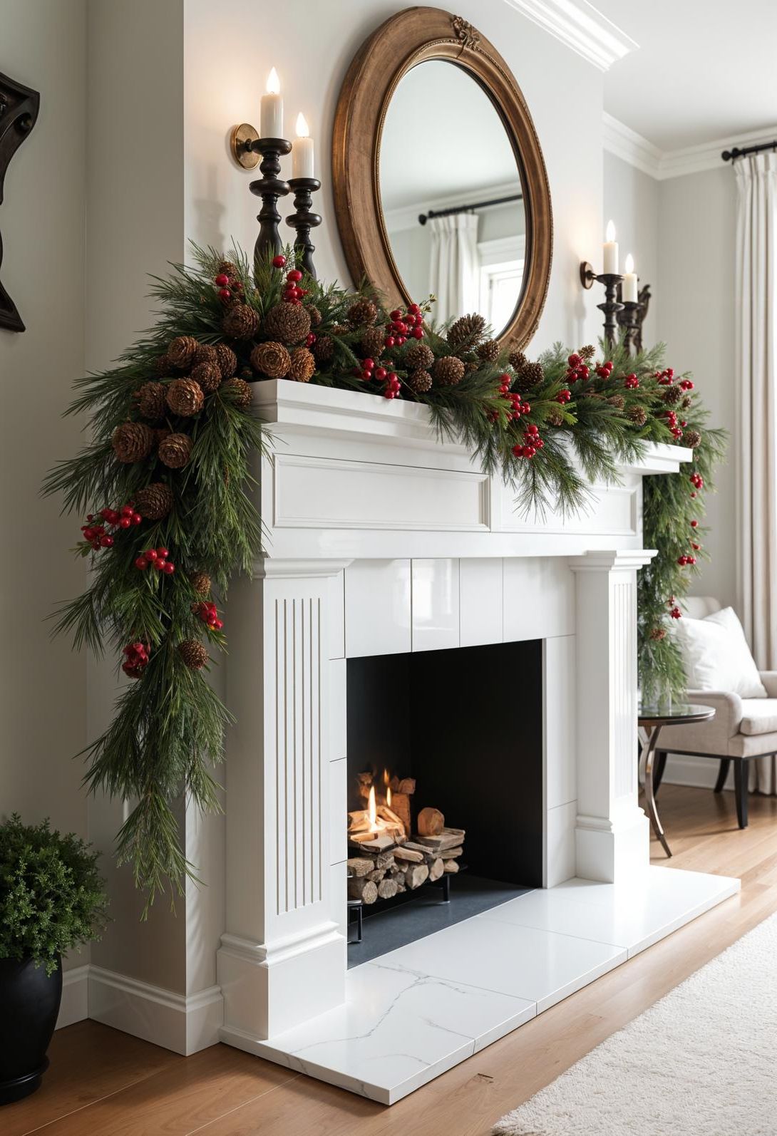 17. Festive Mantel Garlands: Pinecone & Berry-1
