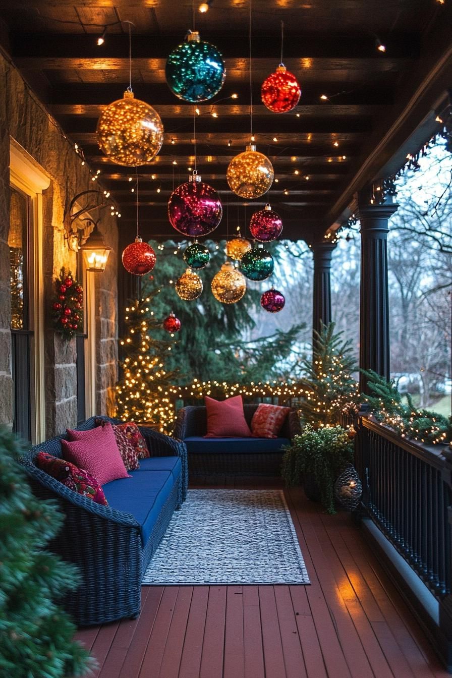 16 Unique Front Porch Christmas Decor Ideas for Holiday Season 36 13. Giant Ornaments for Festive Porches-0