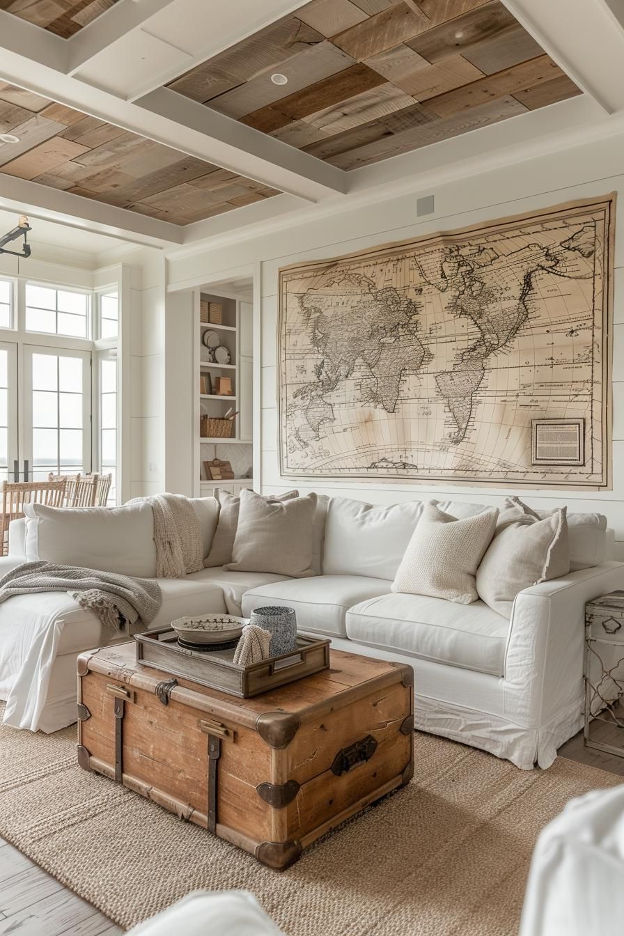 15 Chic Neutral Coastal Living Room Ideas You Will Love 20 8. Coastal Nautical Wall Mural Ideas-1