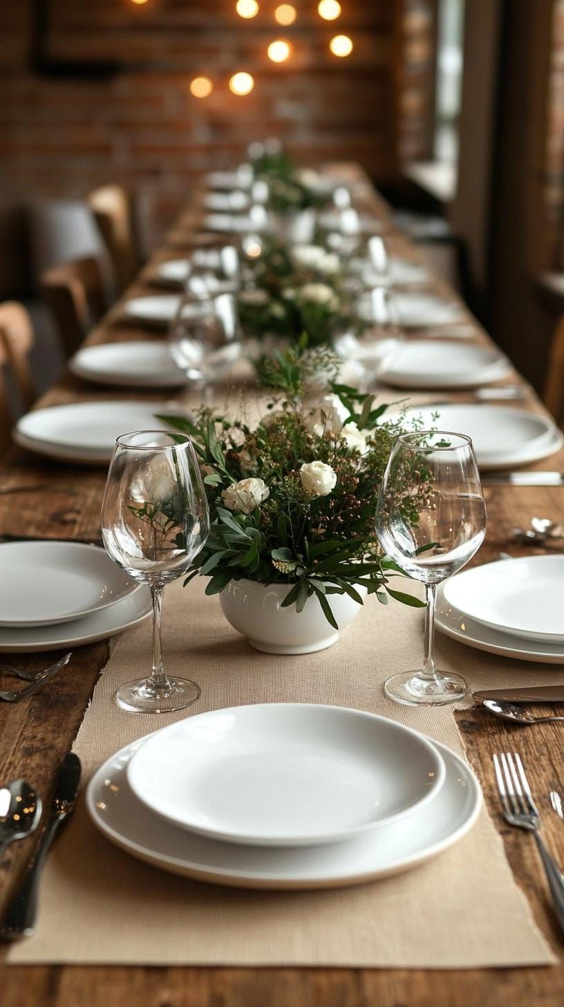 15. Custom calligraphy kraft paper runner with simple white plates-0