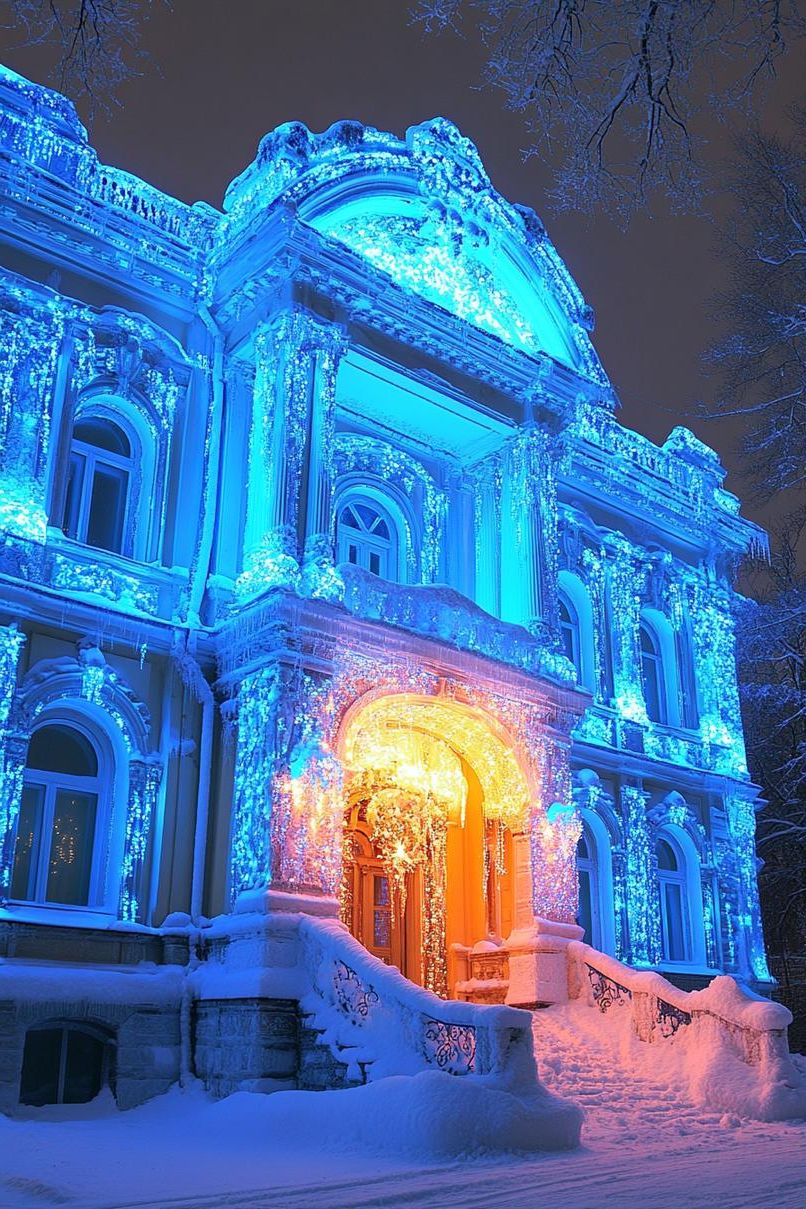 15 Stunning Christmas House Lights Ideas You’ll Love 22 8. Frozen Palace Facade Lights-1