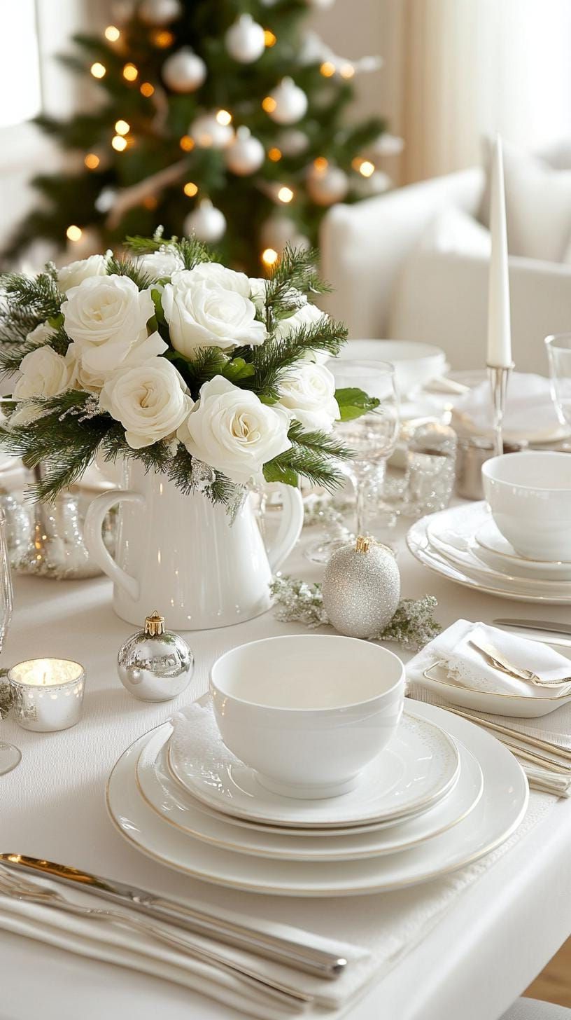 4. Minimalist White and Silver Christmas Table with Simplistic Elegance-0