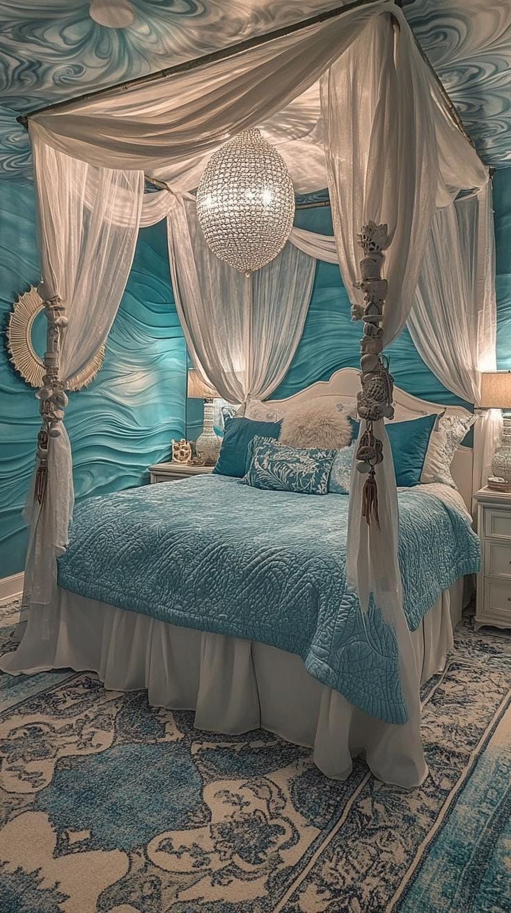 8. Oceanic Boho Breezes: Integrate aqua blues and seafoam greens with wave-like patterns and seashells-2
