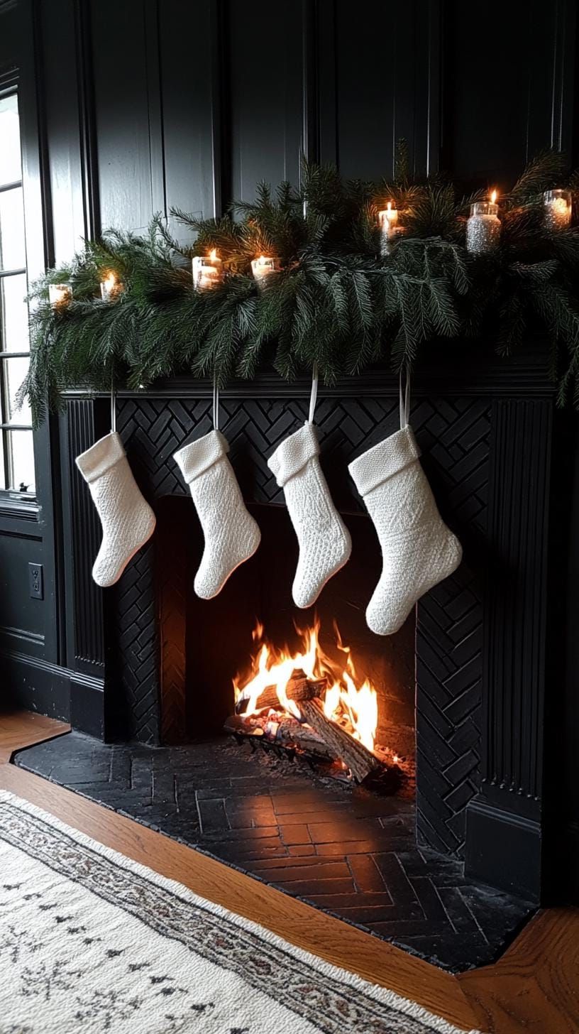 21 Magical Christmas Decor Inspiration for a Cozy Home 42 17. Monochrome Christmas Fireplace Decor-1