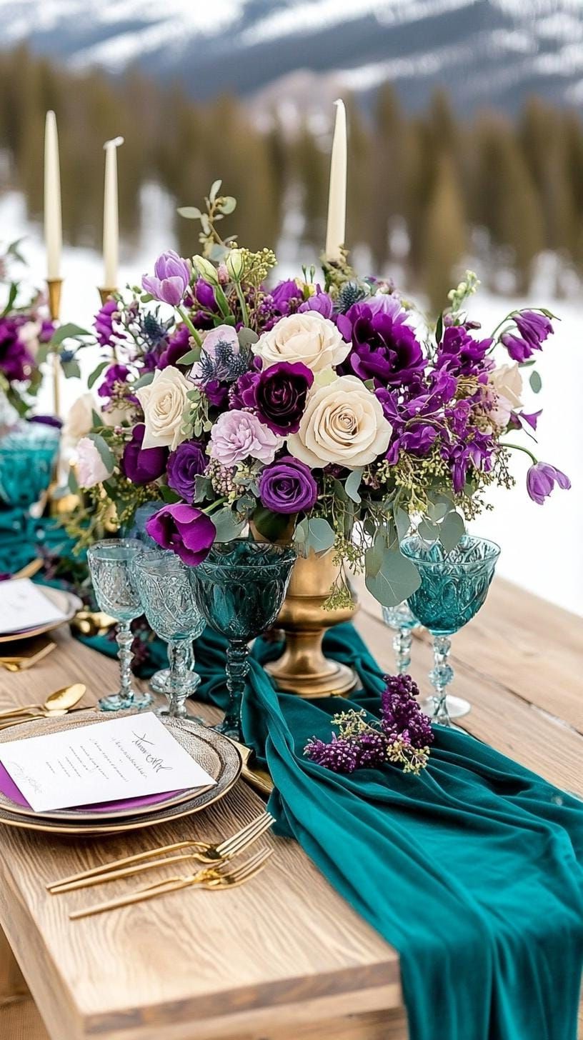 15 Unique Winter Tablescapes To Transform Your Dining Room 33 12. Regal Winter Jewel Tones Tablescape-1
