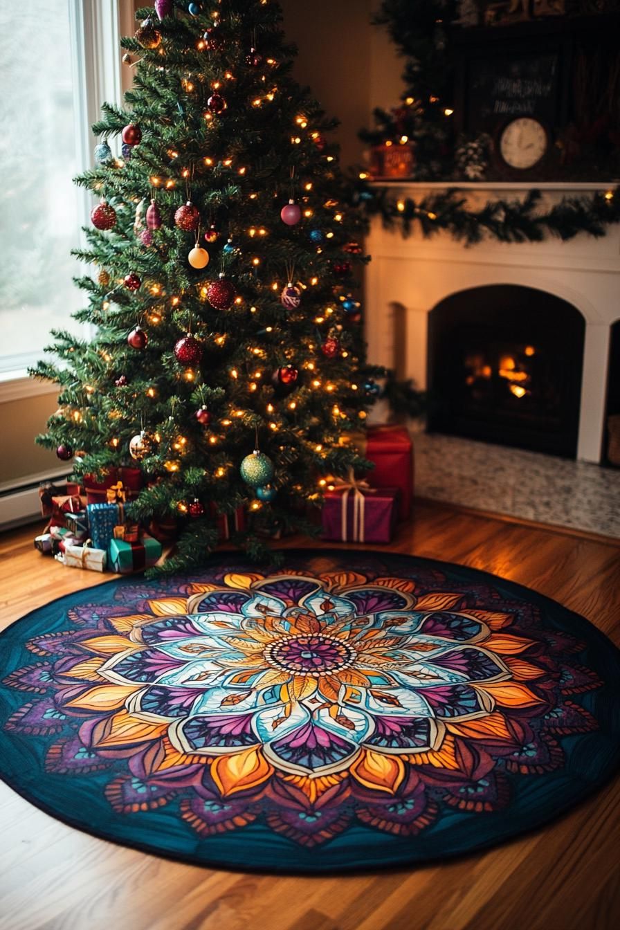 19 Unique Boho Christmas Decor Ideas 13 4. Artistic Mandala Tree Skirt Showcase-1