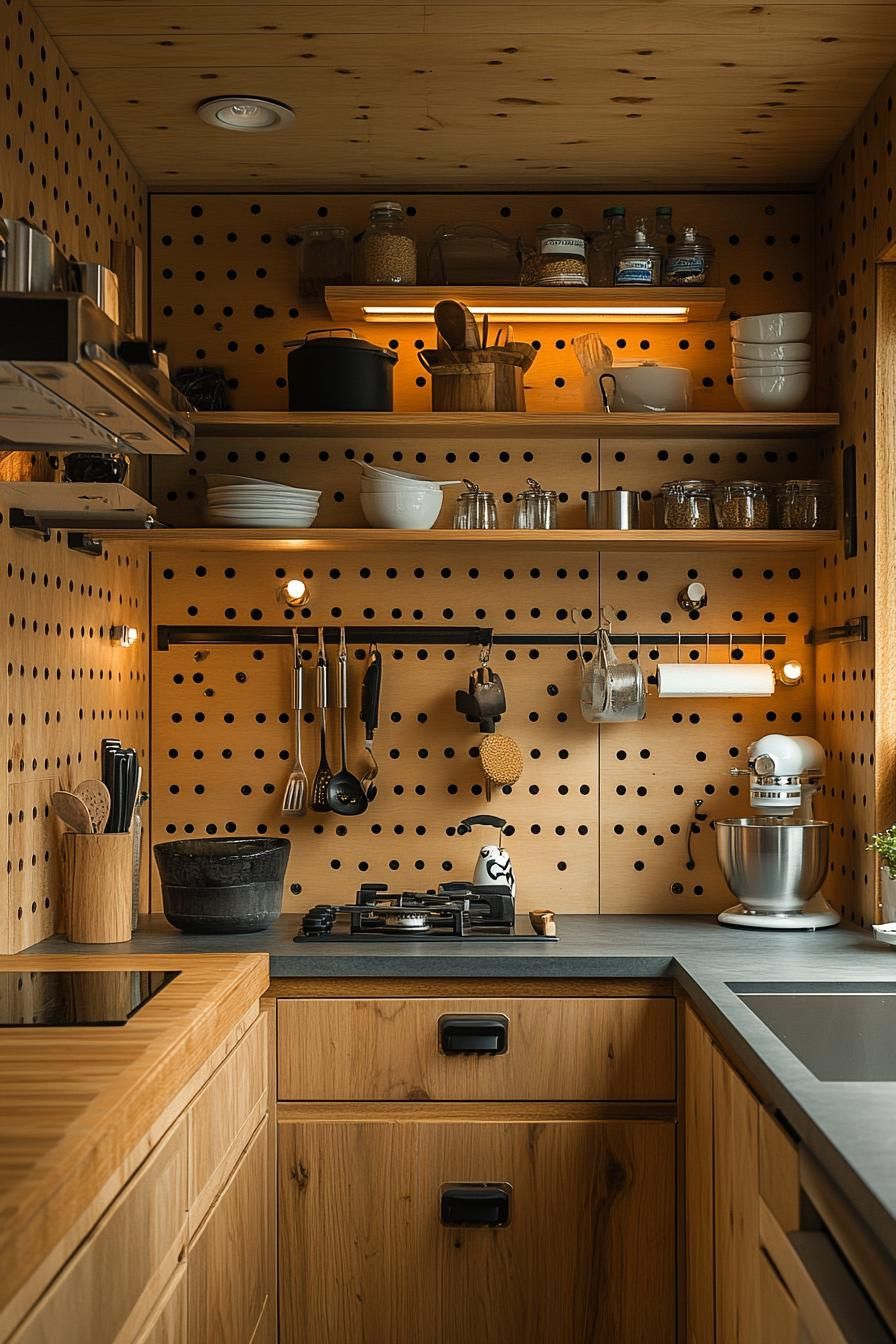 13. Space-Saving Pegboard Kitchen Storage-1