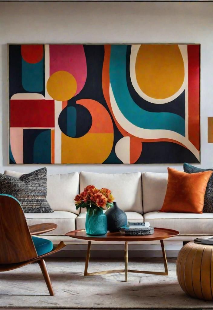 27 Beautiful Mid Century Modern Living Rooms 11 9. Vibrant Abstract Artworks: Blog-0