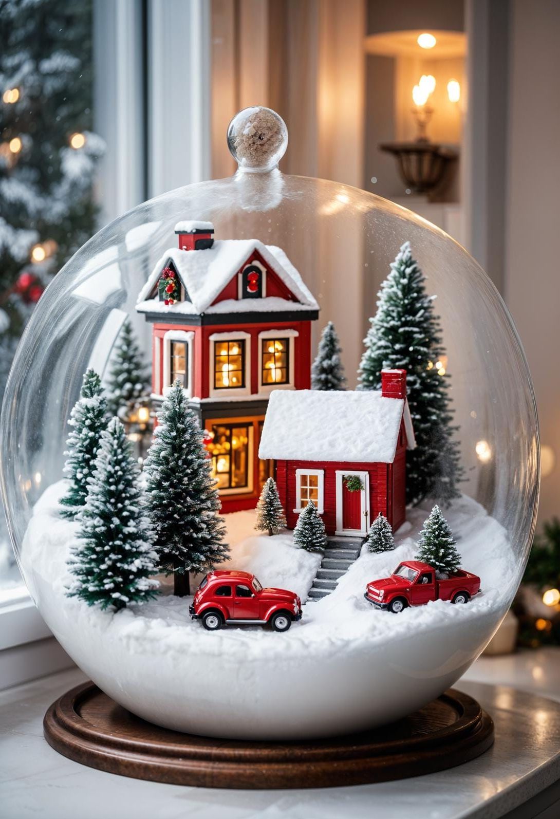 19 Simple Christmas Decor Ideas for Small Bathrooms 34 17. Fake snow in glass bowl with tiny Christmas houses-2