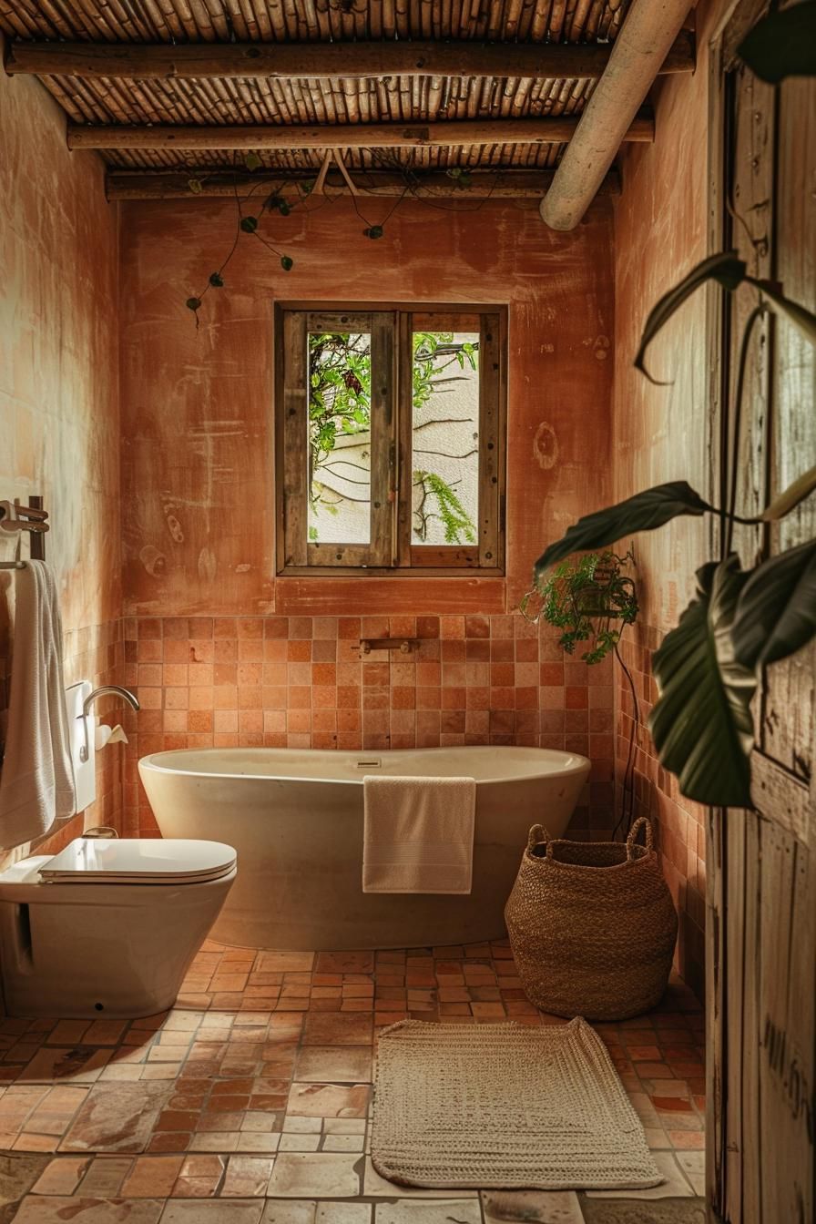 8. Cozy Rustic Terracotta Bathroom Tiles-0
