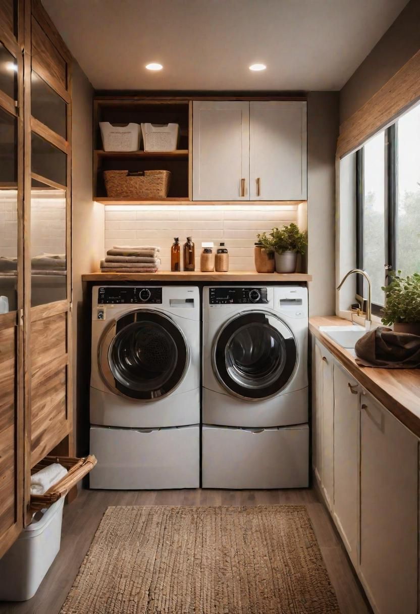 19 Space-Saving Small Laundry Room Ideas: Functional and Stylish 21 15. Illuminated Overhead Laundry Room Cabinets-1
