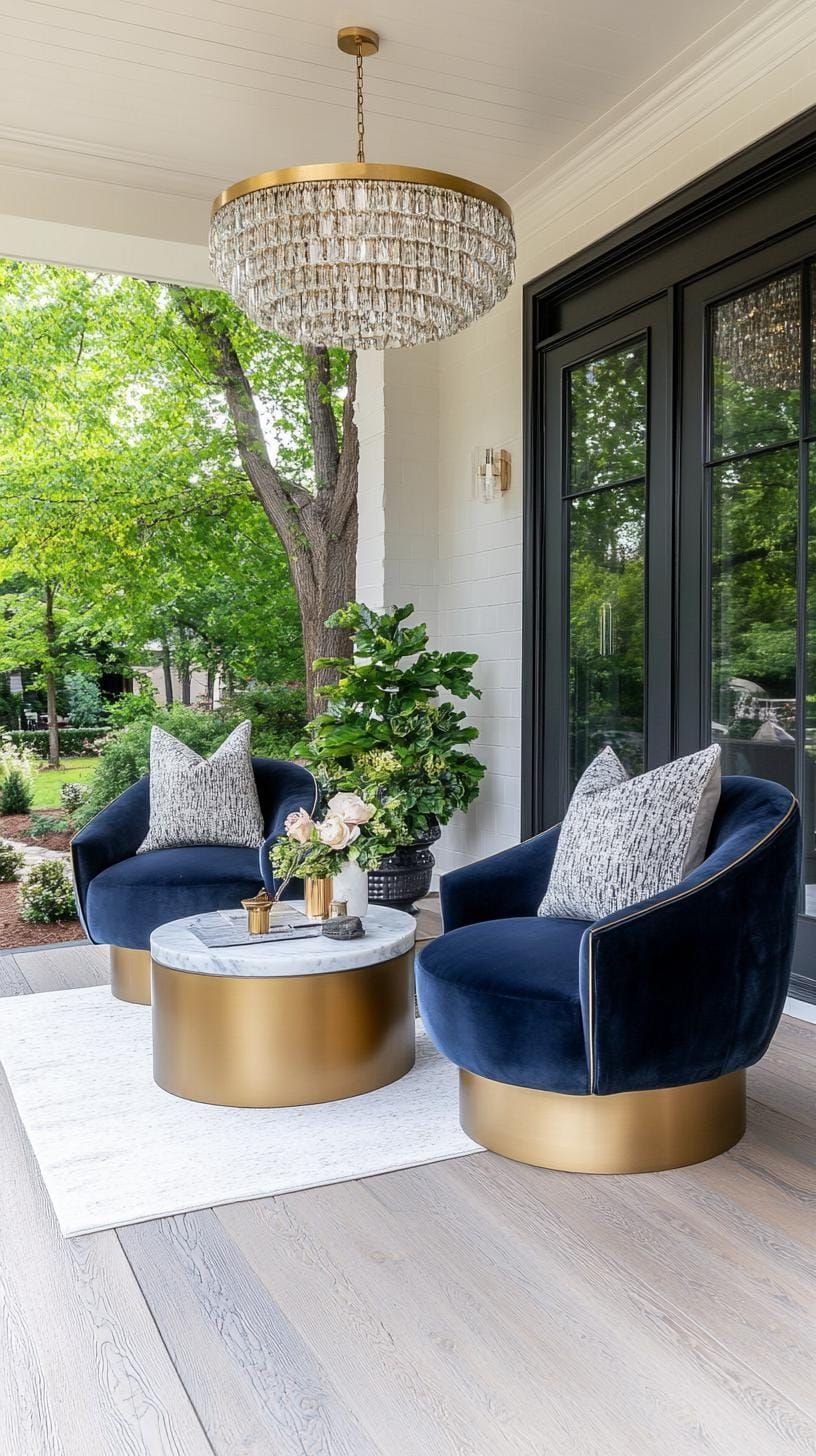 28. Modern glam with metallic touches, velvet textiles, and a luxurious chandelier-2