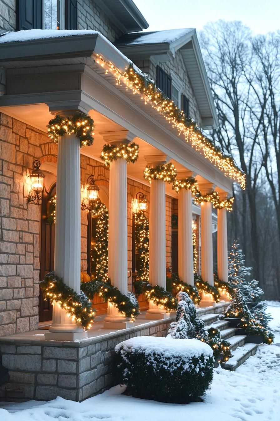 16 Unique Front Porch Christmas Decor Ideas for Holiday Season 27 9. Twinkling Porch Railing Illumination-2