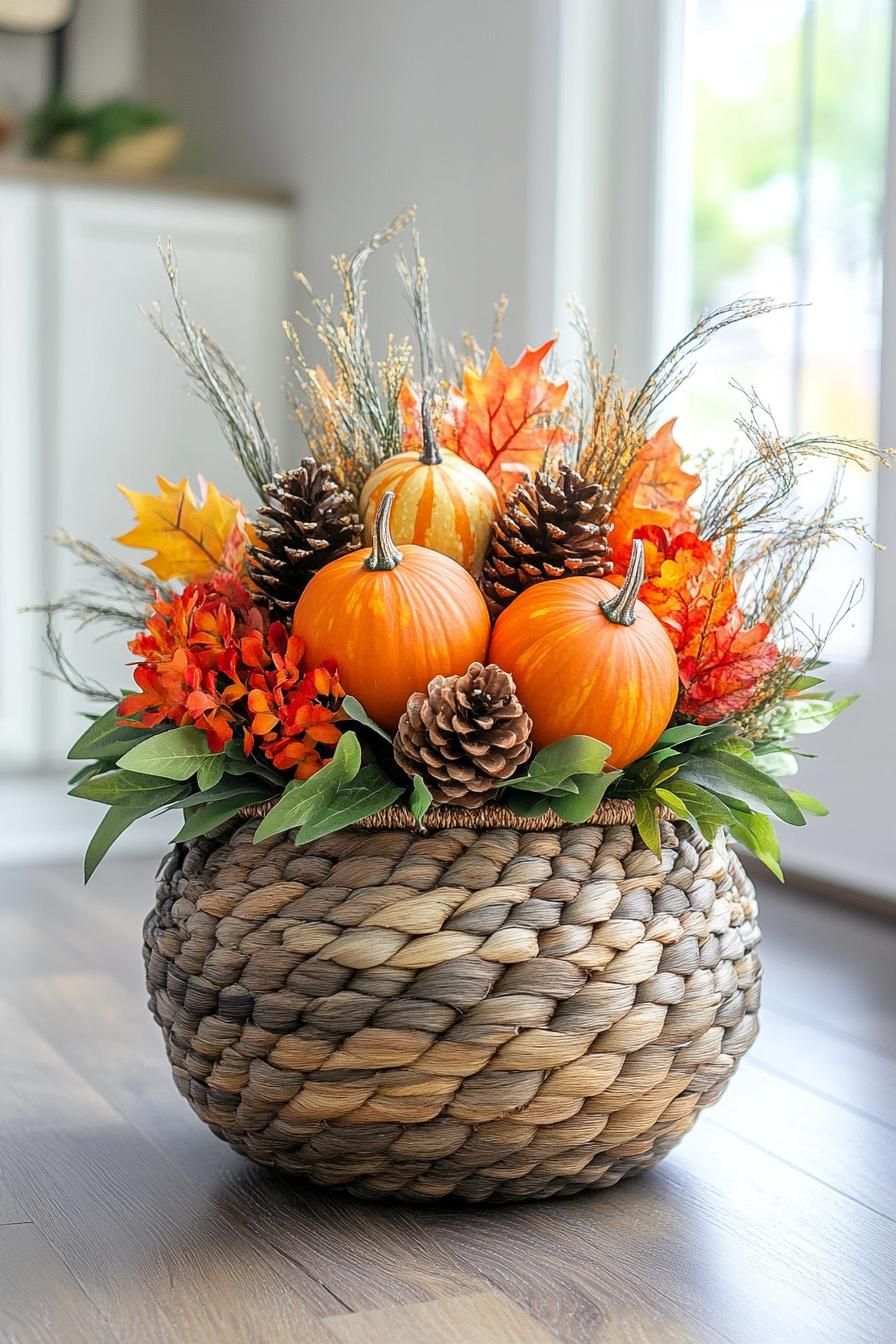 15 Cozy Fall Decor Ideas for Your Home 9 3. Woven Fall Basket Decor-0
