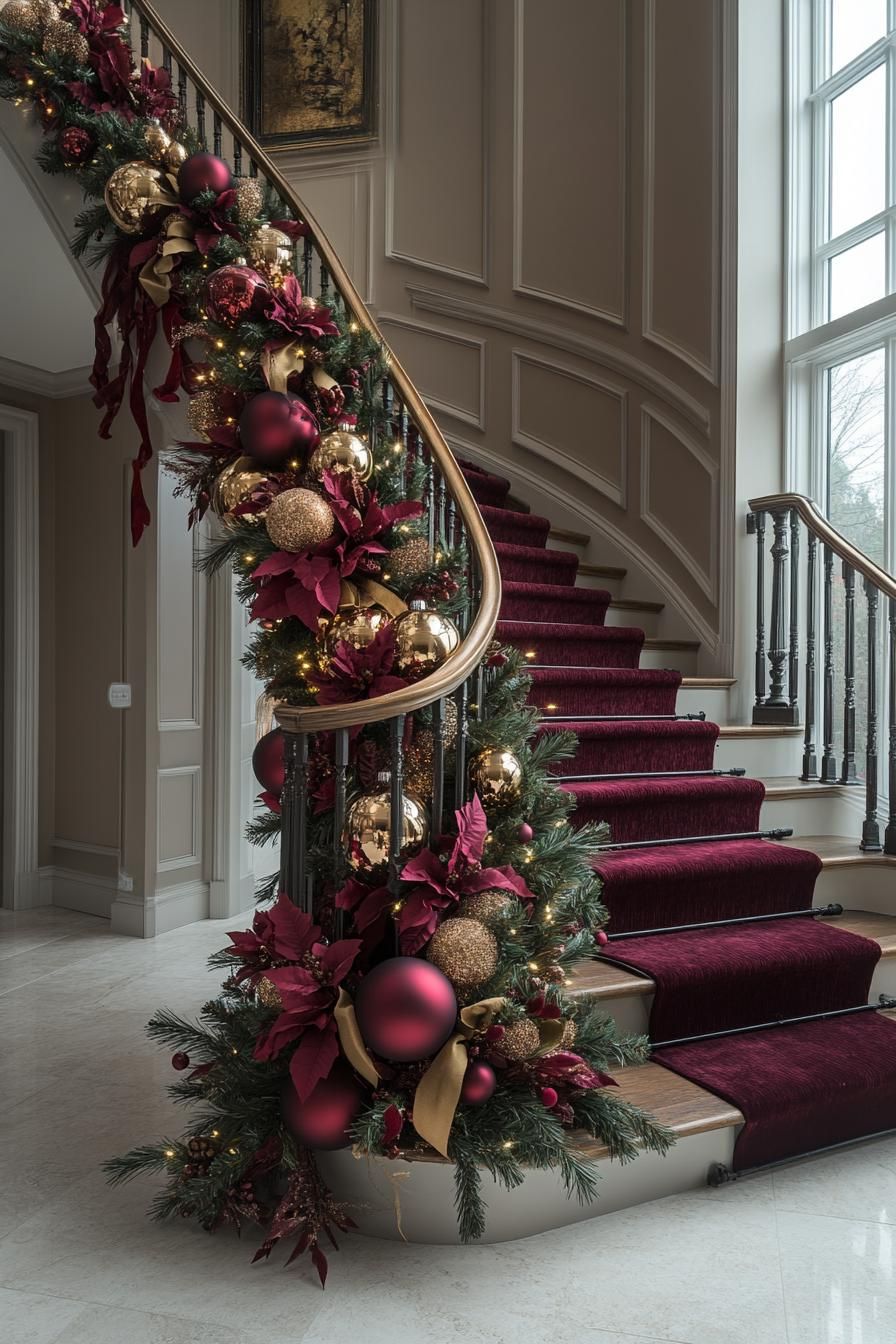 6. Staircase Garland with Oversized Ornaments-1