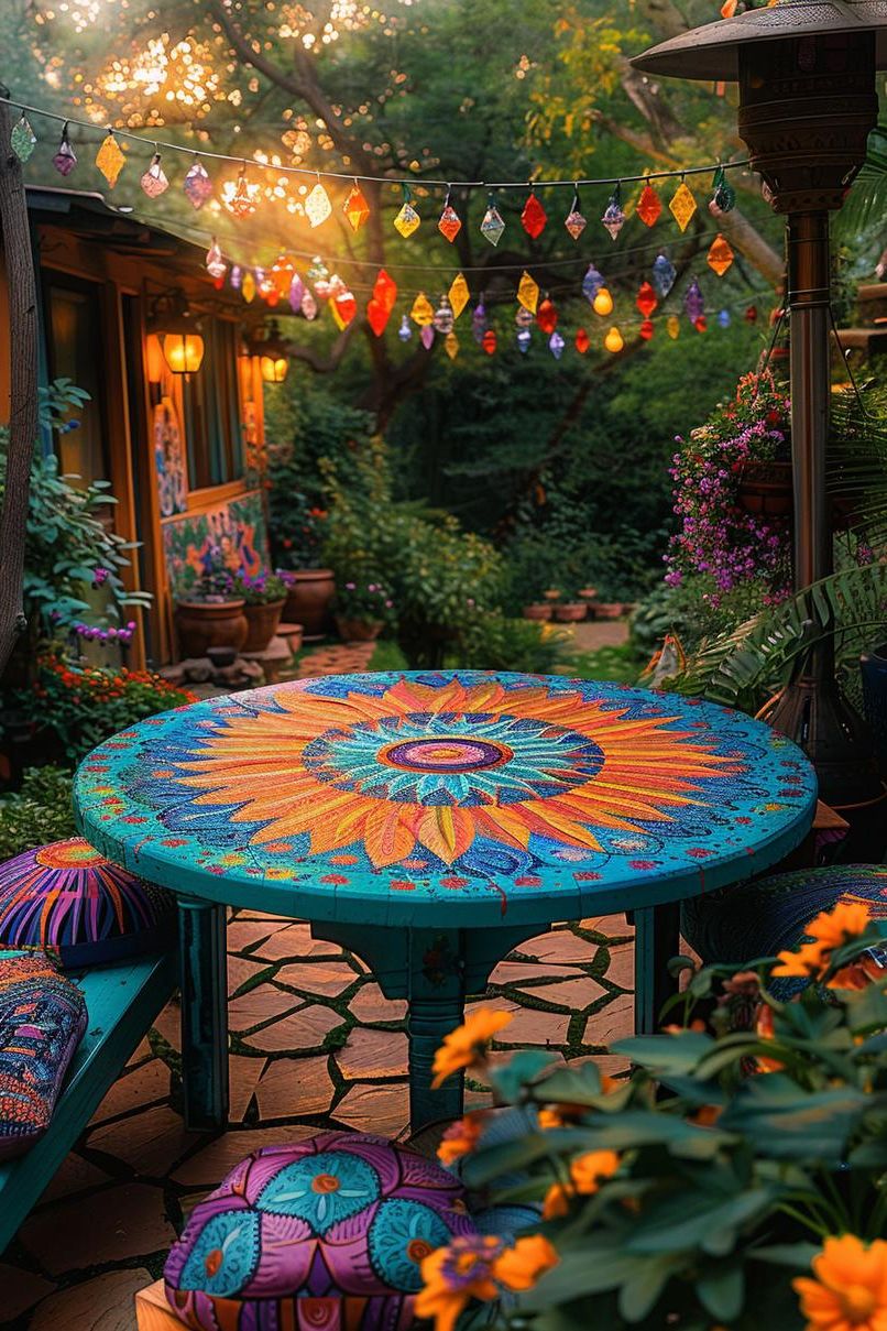 19 Best Hippie Gardens for Your Whimsical Outdoor Oasis 49 18. Bohemian Mandala Garden Table-0