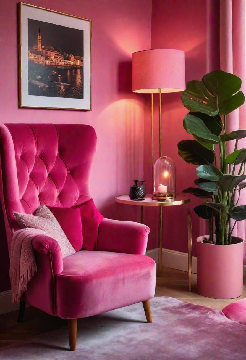 63 Luxurious Pink Bedrooms to Warm Up Your Space 6 3. Pink Velvet Armchair Corner-0