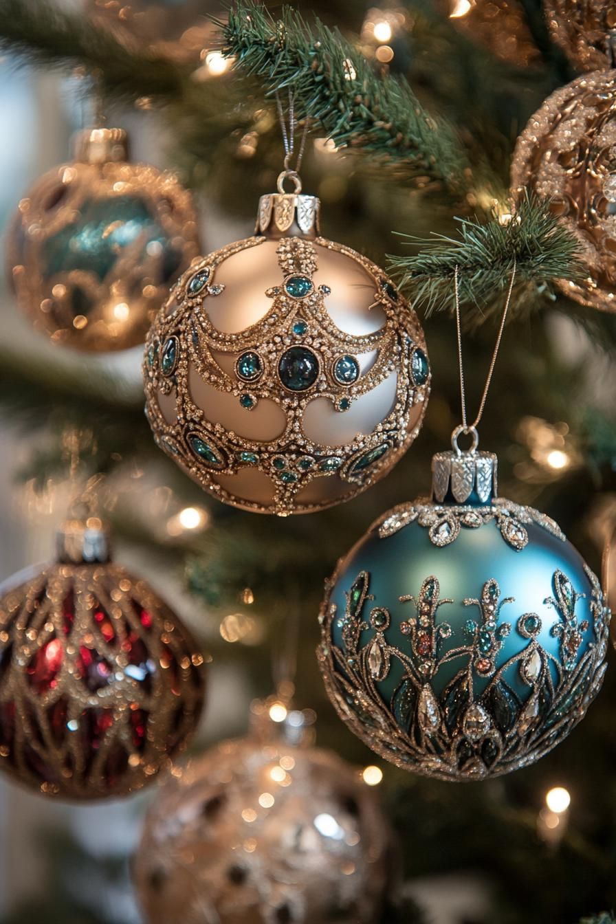 15 Gorgeous Luxury Christmas Decor Ideas To Elevate Your Home 9 3. Opulent Holiday Ornaments with Gemstones-0