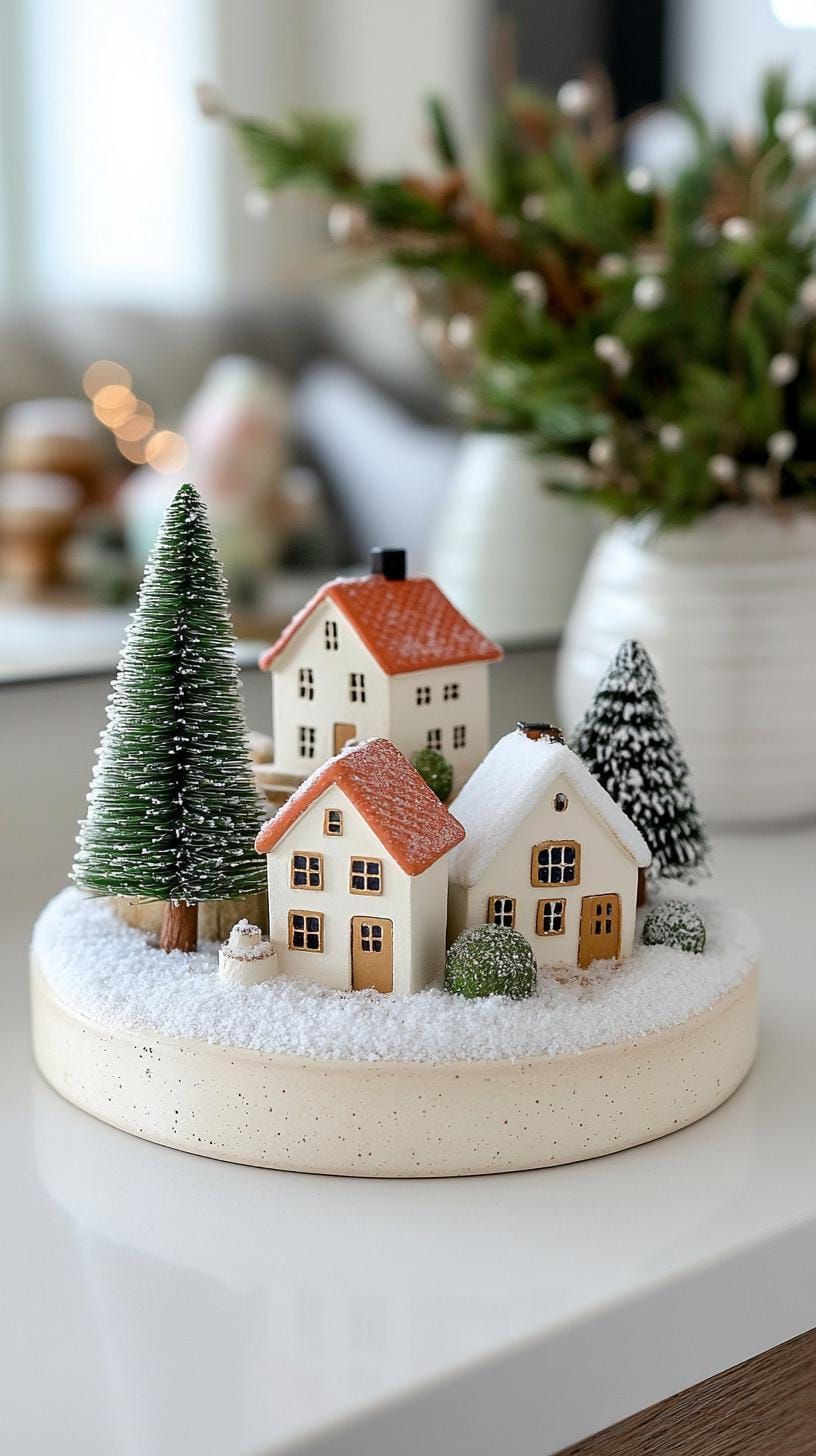 19 Simple Christmas Decor Ideas for Small Bathrooms 19 11. Mini Christmas village scene on bathroom counter-0