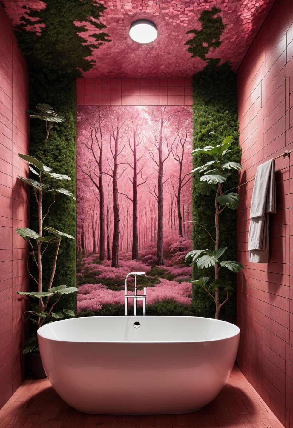 22 Trendy Pink Bathroom Designs To Copy 33 22. Pink Mosaic Enchanted Forest Decor-0