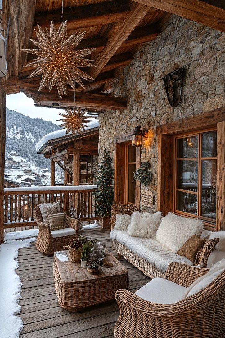 21 Cozy Mountain Lodge Christmas Decor Ideas 40 16. Rustic Rattan Ceiling Decor-1