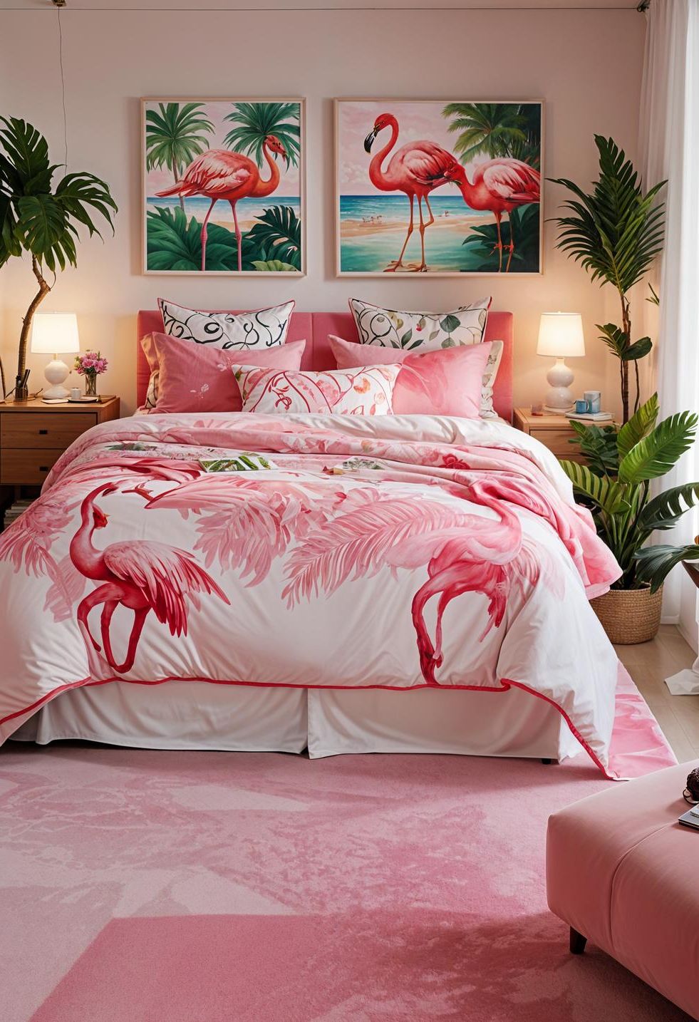 15 Dreamy Pink Coastal Bedroom Ideas: Beachy & Aesthetic 15 5. Flamingo Coastal Bedroom Decor-1