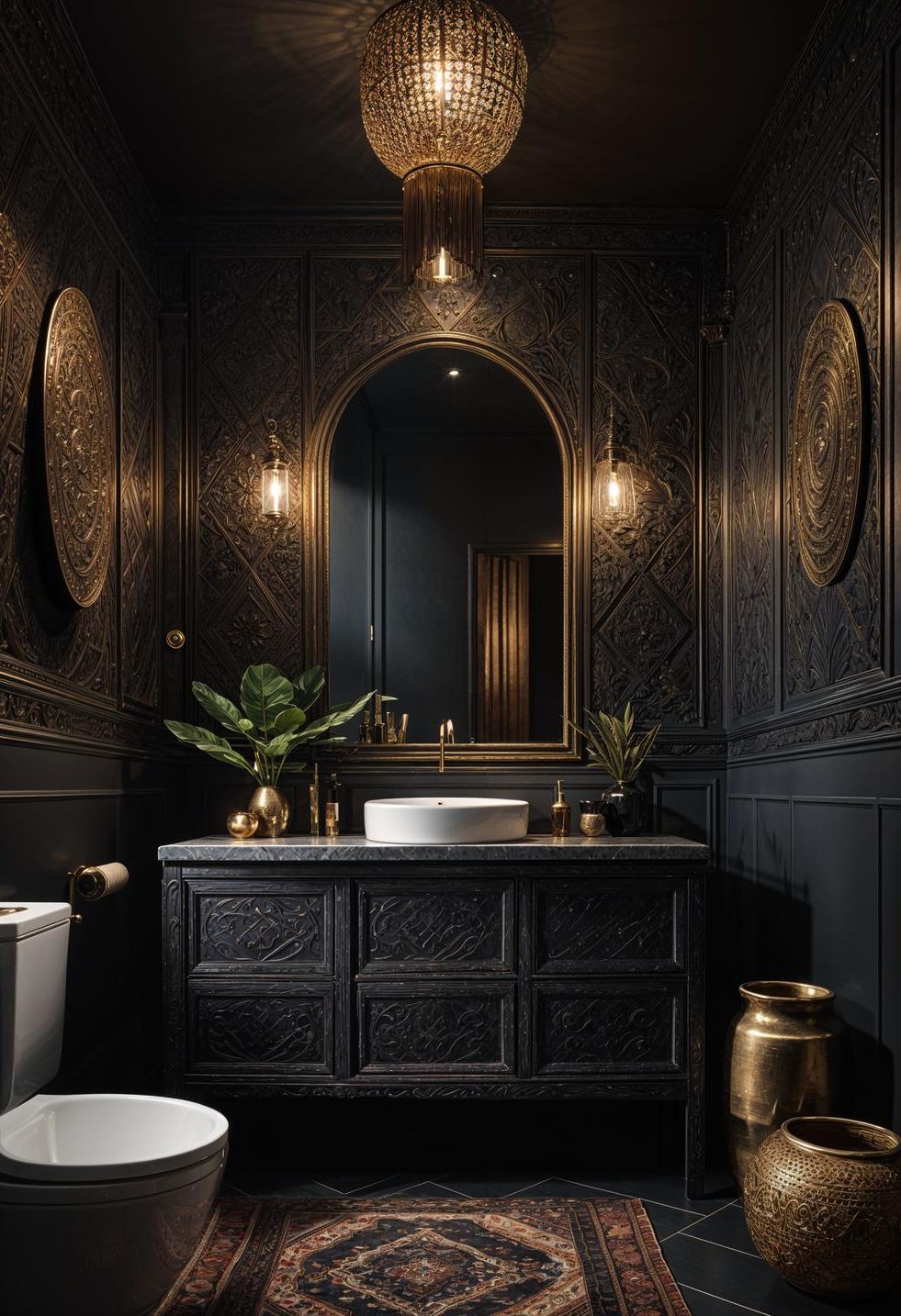 5. Boho Bathroom Retreat: Charcoal Elegance-0