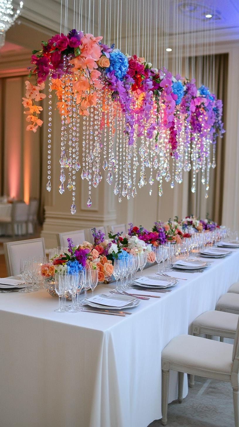 15 Stunning Winter Centerpieces to Transform Your Table 31 10. Crystal Chandelier: Suspend a collection of hanging crystals and ornaments from a simple above-table framework, casting reflections-2