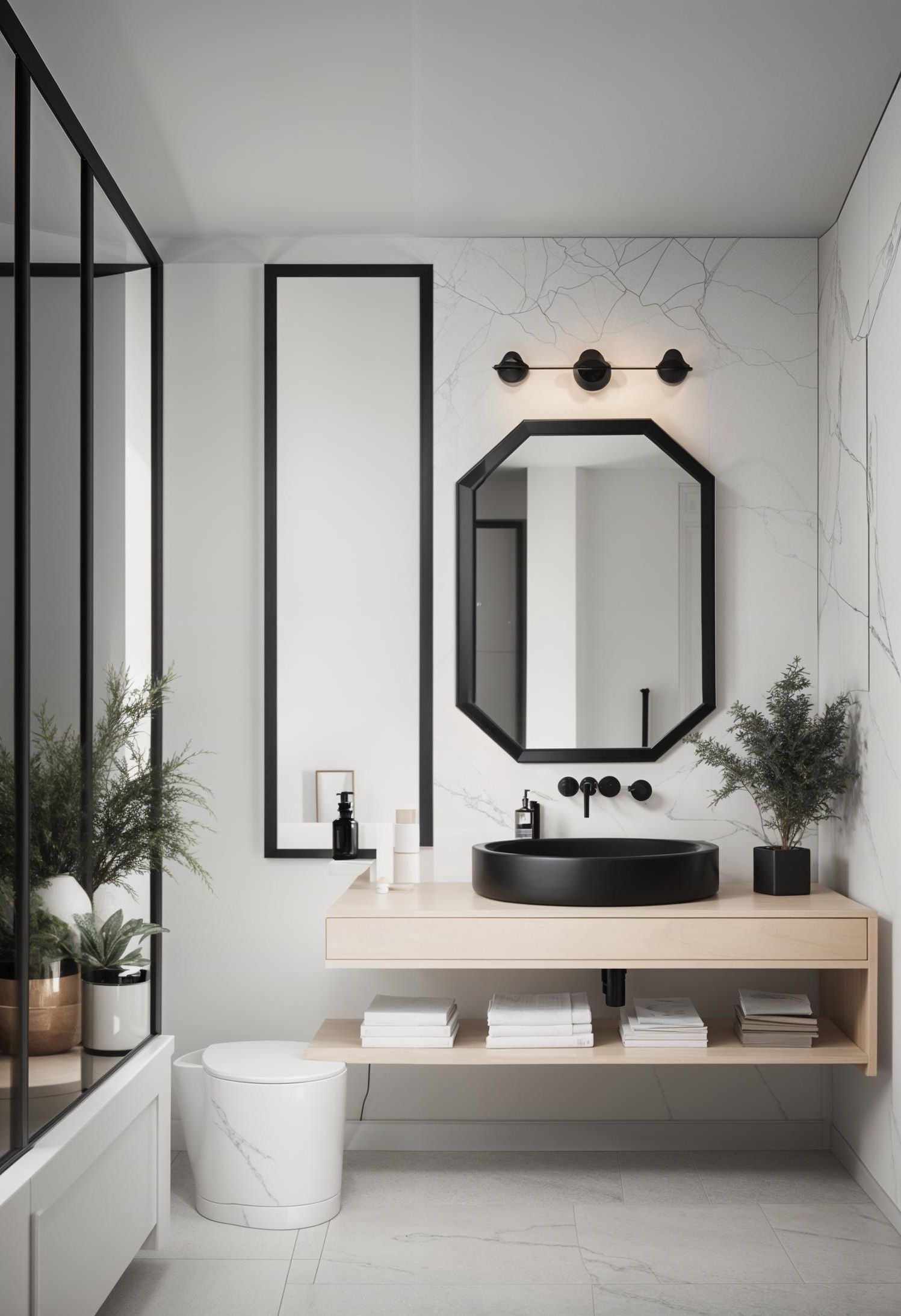 19 Stunning Black and White Bathroom Designs to Inspire You 9 7. Monochrome Sink Styling Ideas-0