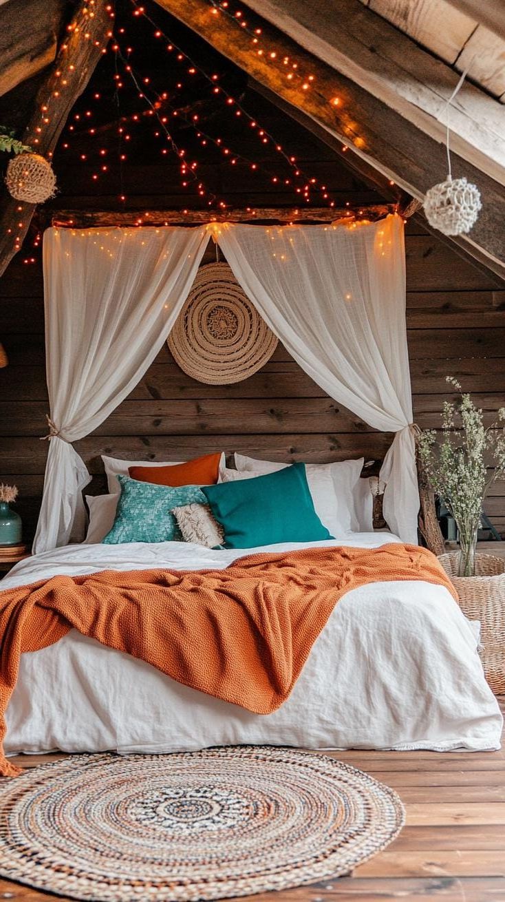 15. Fairy lights around canopy bed for soft, mystical glow-1