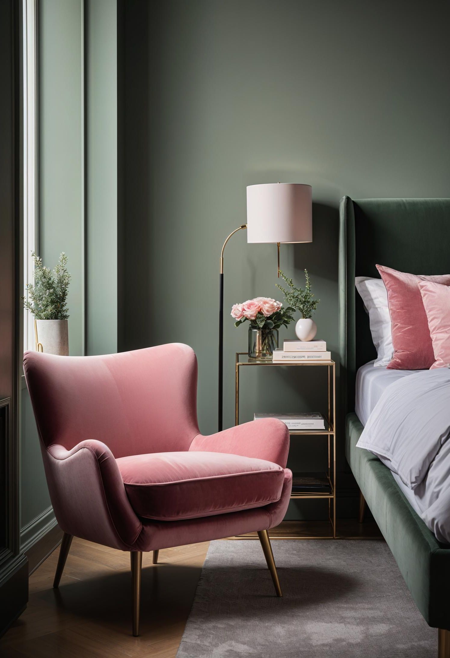 31 Chic Sage Green and Pink Bedroom Inspirations 19 11. Chic Green & Pink Nook-0