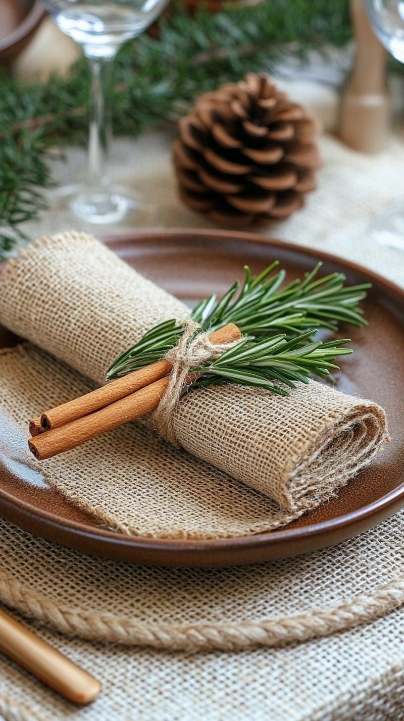 15. Rustic Chic Christmas Table Setting with Burlap and Natural Elements-2