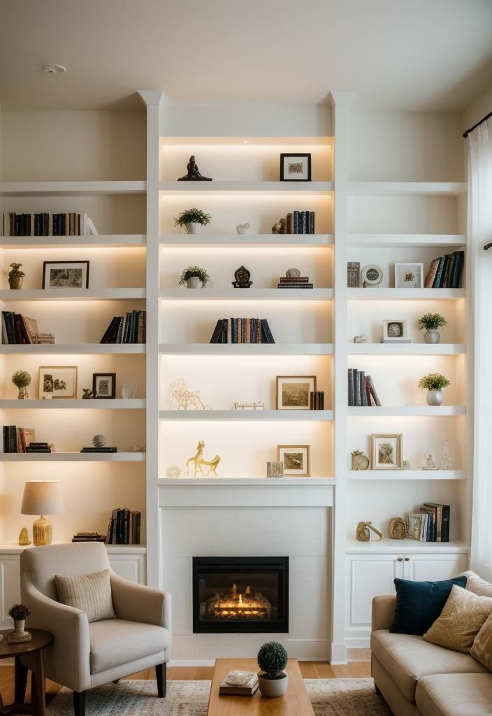 21 Elegant Built-In Shelves Ideas for the Living Room 9 7. LED-lit Built-In Shelves Guide-0