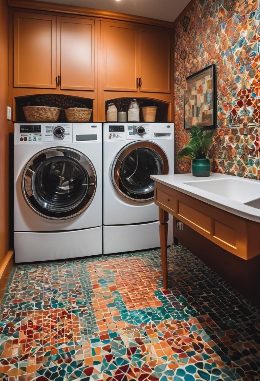 19 Space-Saving Small Laundry Room Ideas: Functional and Stylish 28 19. Colorful Backsplash Tiles for Laundry-3
