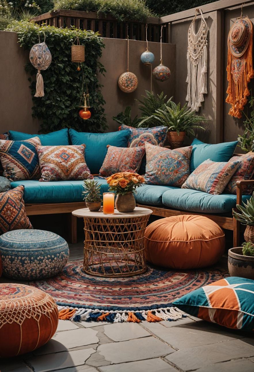 15 Chic Boho Patio Ideas You’ll Love 20 8. Mix-and-Match Throw Pillow Collection-1