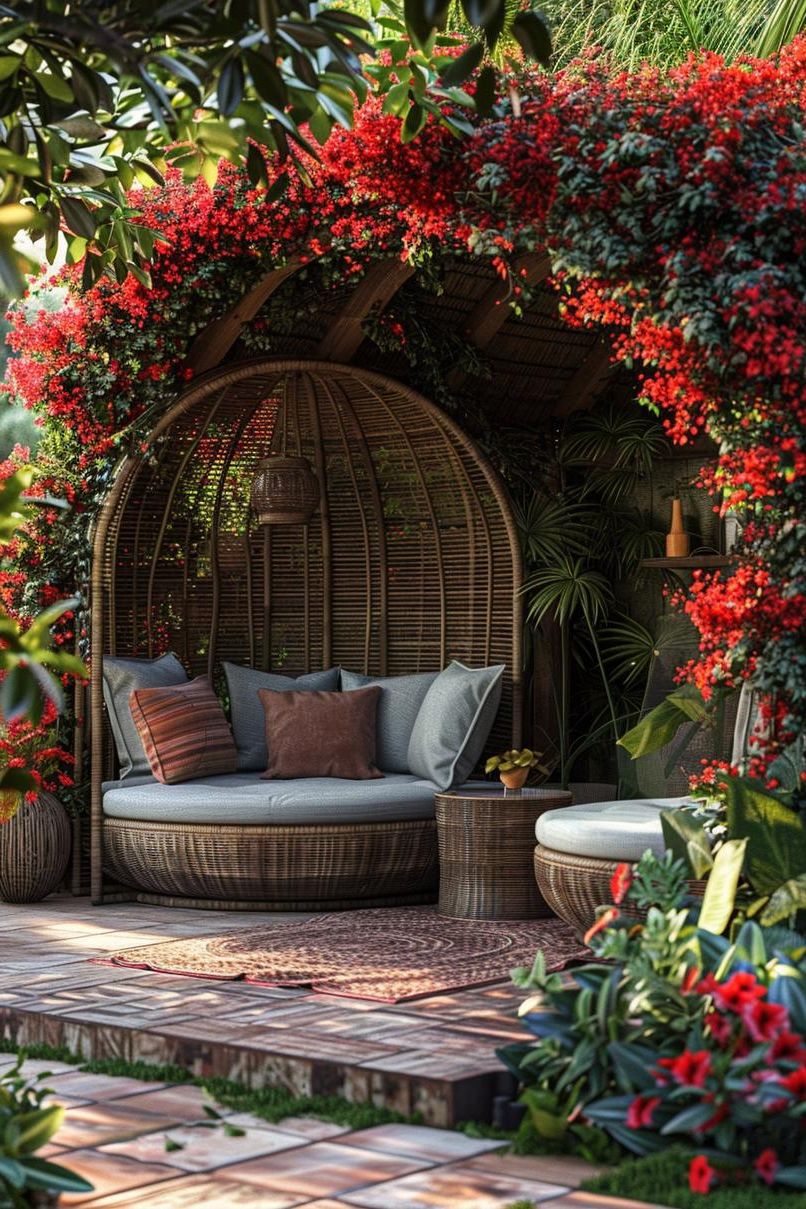 19 Trendy Patio Furniture Ideas for Chic Outdoor Spaces 33 18. Chic Canopy Loveseats for Patios-2