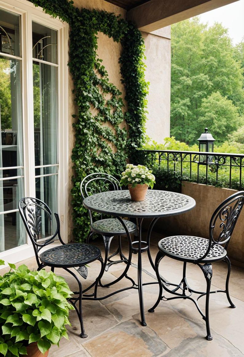 19 Trendy Patio Furniture Ideas for Chic Outdoor Spaces 11 6. Wrought Iron Bistro Set Styling-0
