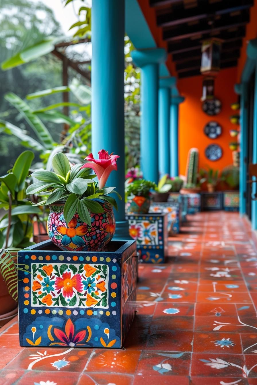 15 Stunning Mexican Patio Ideas for Your Home 20 9. Vibrant Folk Art Planters-0