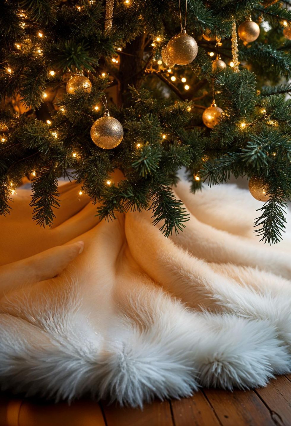 15 Gorgeous Luxury Christmas Decor Ideas To Elevate Your Home 16 5. Opulent Faux Fur Tree Skirts-1