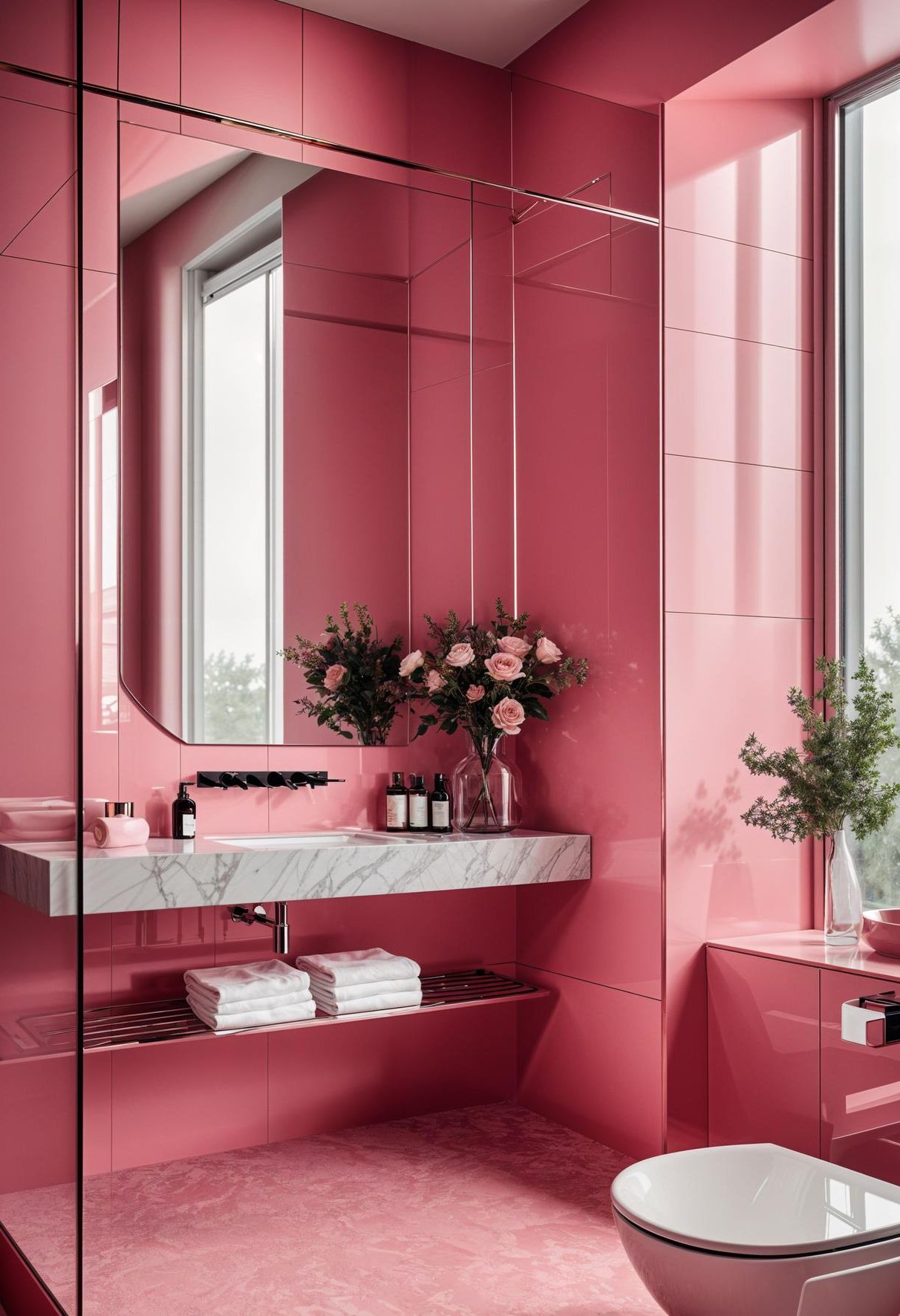 22 Trendy Pink Bathroom Designs To Copy 4 2. Stylish Pink Marble Bathroom-0