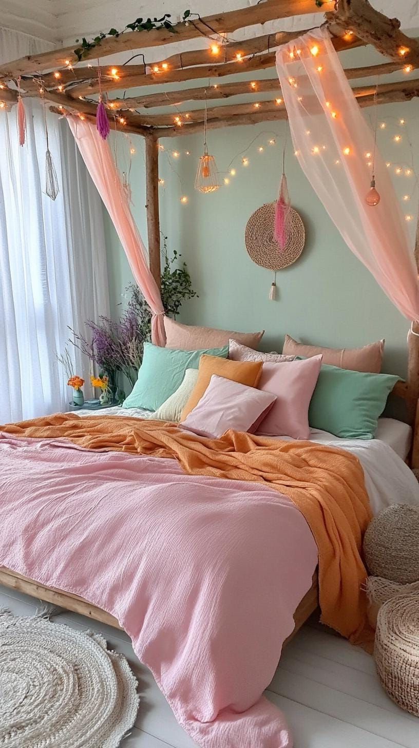 2. Ethereal Fairy Landscape: Blend dreamy pastels with hanging fairy lights and flowing white fabrics-1