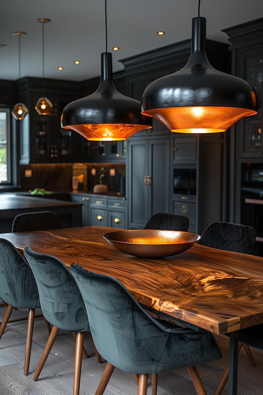 15 New Mid-Century Modern Dining Room Ideas 40 14. Velvet Dining Chairs with Brass-2