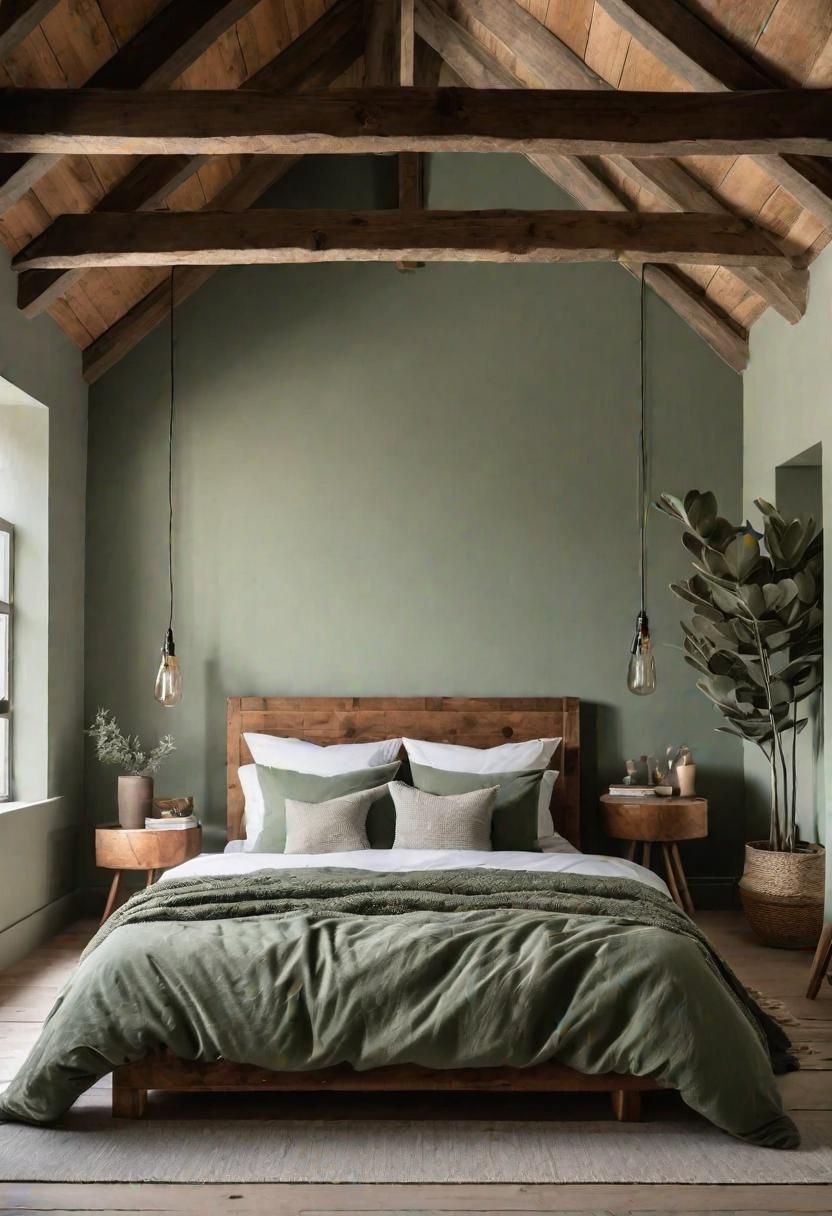29 Sage Green Bedroom Ideas To Transform Your Space Into An Oasis 14 12. Sage Green Wooden Beams-0
