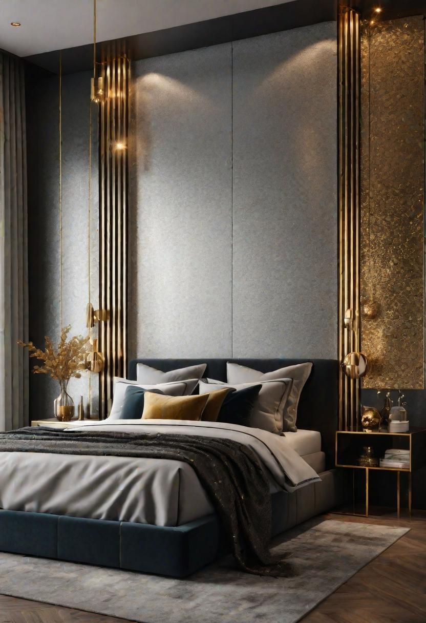 35 Stunning Bedroom Accent Walls For A Cozy Makeover 16 8. Glamorous Metallic Accent Wall-0